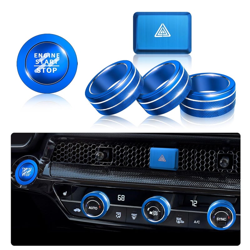 Polodunn for 2022-2026 Honda Civic, 2023-2026 CRV/HRV/Acura Integra, 2023-2025 Accord & 2025 ADX Accessories - 6pcs Aluminum Alloy Knob Cover Trim Set FIts Push Start, AC & Hazard Light (Blue) - Image 1